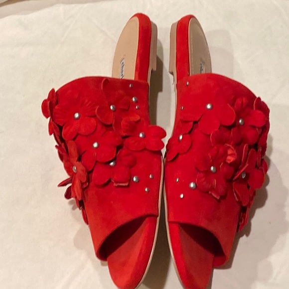 Charles David Sicilian red size 11 slides shoes flowers 🌺 daisies suede leather - Picture 7 of 16